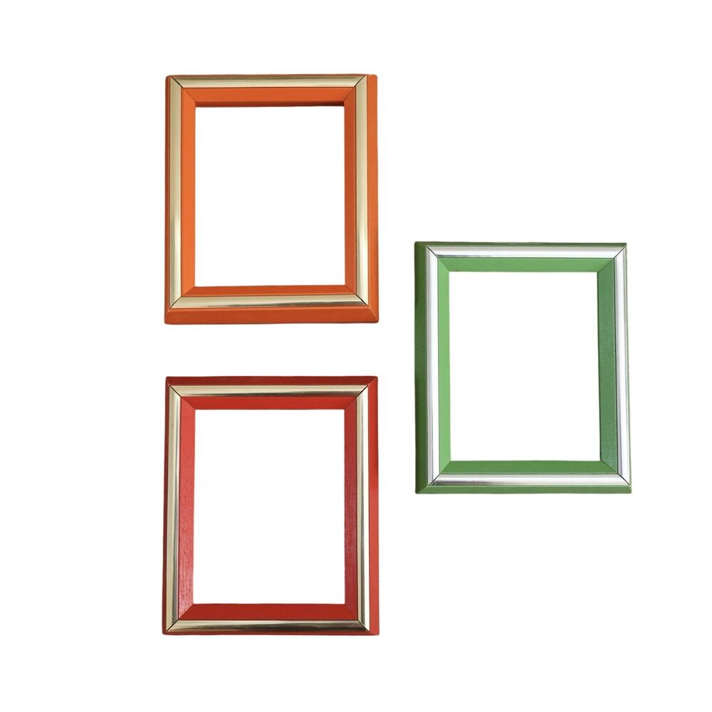 Vintage Colorful Red Orange Green Small Wood Photo Frames 70s Retro MCM Decor